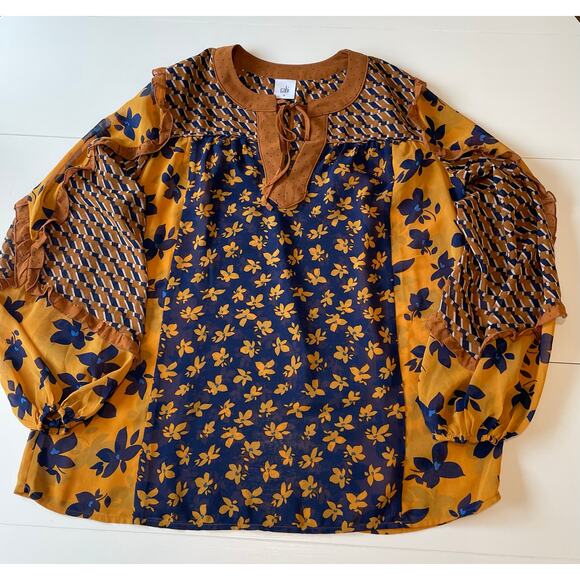 Cabi Golden Eye Harmony Blouse Top Sz M Ruffle Long Sleeves Neck Tie Boho #3953 - Picture 8 of 11